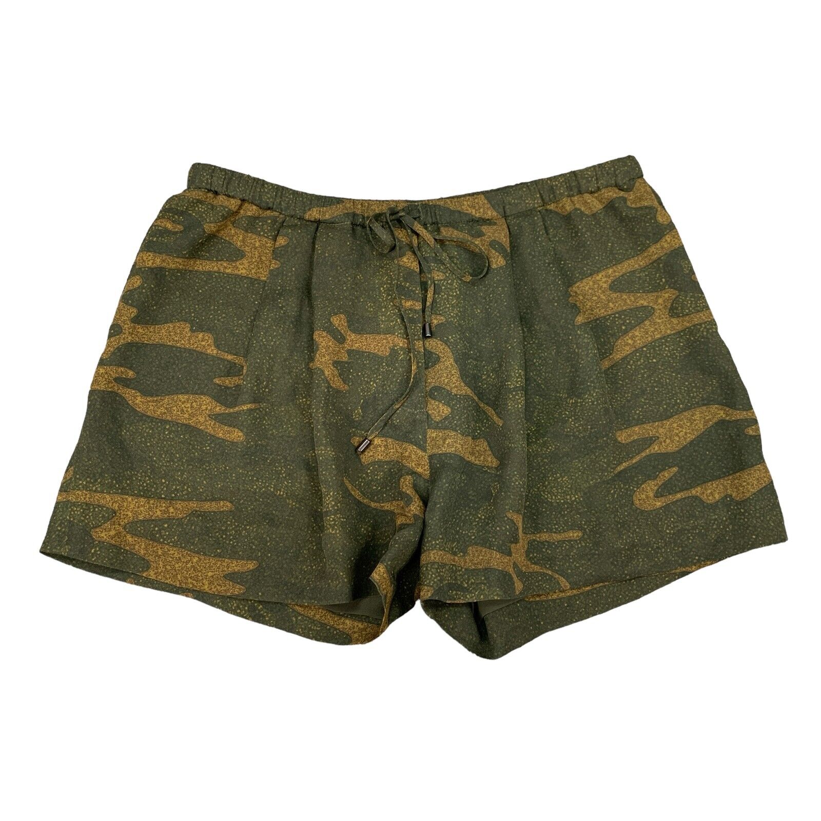 Haute Hippie Silk Shorts Womens Xs Extra Small Military Camo Drawstring Pleated
